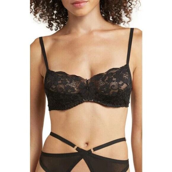 HAH by Free People Demi Bra Size XL Noir Lace Hook Up Underwire Convertible NEW - Picture 1 of 8